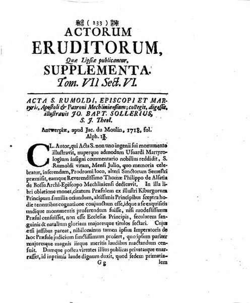 Actorum eruditorum quae Lipsiae publicantur supplementa