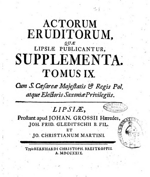 Actorum eruditorum quae Lipsiae publicantur supplementa