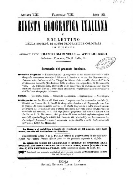 Rivista geografica italiana e Bollettino della Societa di studi geografici e coloniali in Firenze