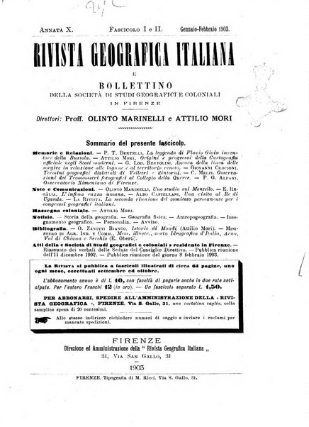 Rivista geografica italiana e Bollettino della Societa di studi geografici e coloniali in Firenze