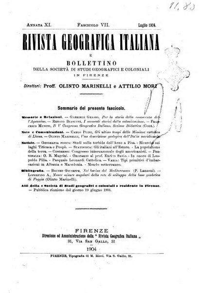 Rivista geografica italiana e Bollettino della Societa di studi geografici e coloniali in Firenze