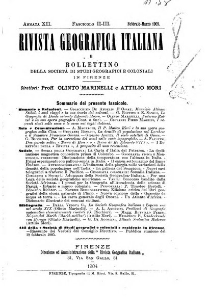 Rivista geografica italiana e Bollettino della Societa di studi geografici e coloniali in Firenze