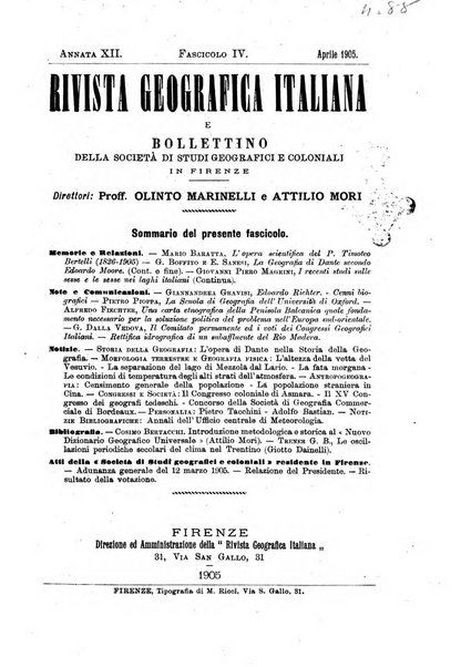 Rivista geografica italiana e Bollettino della Societa di studi geografici e coloniali in Firenze