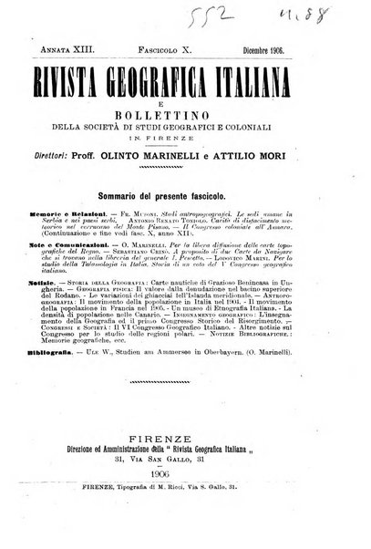 Rivista geografica italiana e Bollettino della Societa di studi geografici e coloniali in Firenze