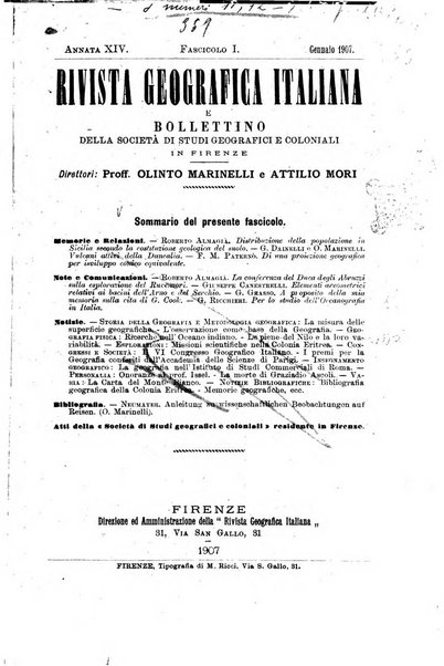 Rivista geografica italiana e Bollettino della Societa di studi geografici e coloniali in Firenze