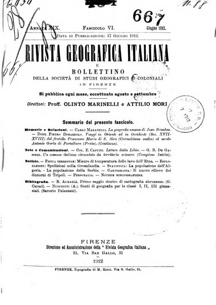 Rivista geografica italiana e Bollettino della Societa di studi geografici e coloniali in Firenze