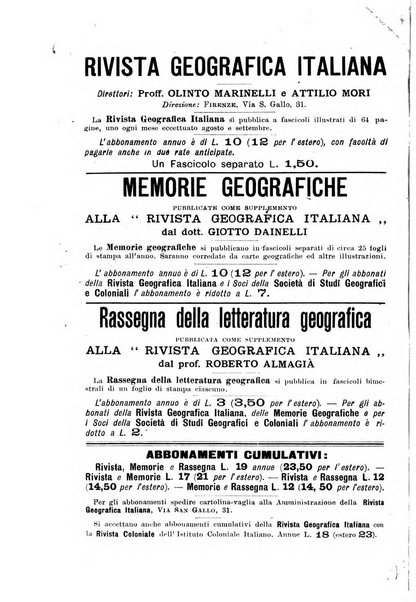 Rivista geografica italiana e Bollettino della Societa di studi geografici e coloniali in Firenze