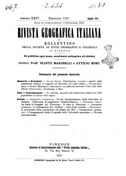 Rivista geografica italiana e Bollettino della Societa di studi geografici e coloniali in Firenze