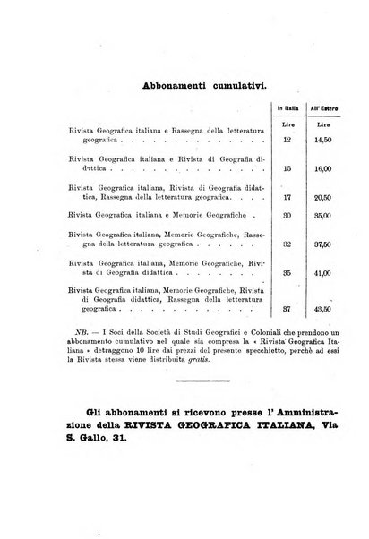 Rivista geografica italiana e Bollettino della Societa di studi geografici e coloniali in Firenze