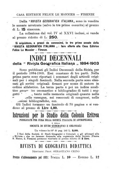 Rivista geografica italiana e Bollettino della Societa di studi geografici e coloniali in Firenze