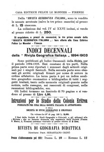 Rivista geografica italiana e Bollettino della Societa di studi geografici e coloniali in Firenze