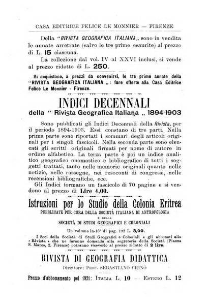 Rivista geografica italiana e Bollettino della Societa di studi geografici e coloniali in Firenze