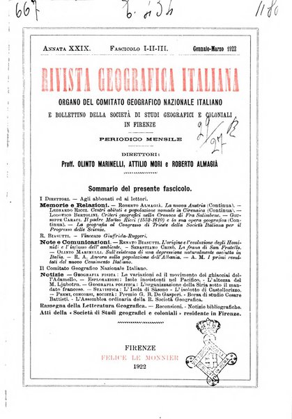 Rivista geografica italiana e Bollettino della Societa di studi geografici e coloniali in Firenze