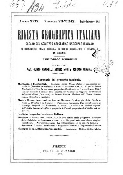 Rivista geografica italiana e Bollettino della Societa di studi geografici e coloniali in Firenze