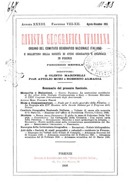 Rivista geografica italiana e Bollettino della Societa di studi geografici e coloniali in Firenze