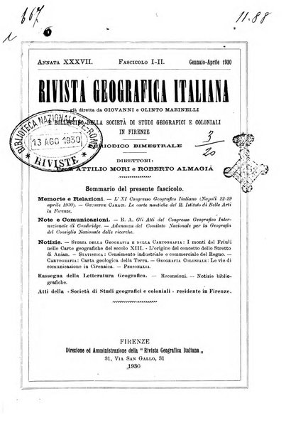 Rivista geografica italiana e Bollettino della Societa di studi geografici e coloniali in Firenze