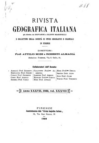 Rivista geografica italiana e Bollettino della Societa di studi geografici e coloniali in Firenze