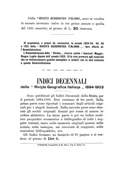 Rivista geografica italiana e Bollettino della Societa di studi geografici e coloniali in Firenze