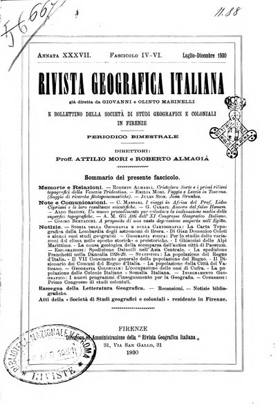 Rivista geografica italiana e Bollettino della Societa di studi geografici e coloniali in Firenze