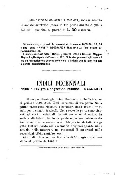 Rivista geografica italiana e Bollettino della Societa di studi geografici e coloniali in Firenze