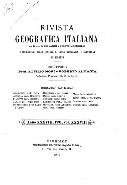 Rivista geografica italiana e Bollettino della Societa di studi geografici e coloniali in Firenze