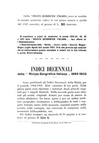 Rivista geografica italiana e Bollettino della Societa di studi geografici e coloniali in Firenze