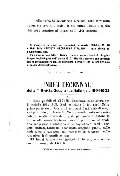 Rivista geografica italiana e Bollettino della Societa di studi geografici e coloniali in Firenze