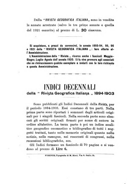 Rivista geografica italiana e Bollettino della Societa di studi geografici e coloniali in Firenze