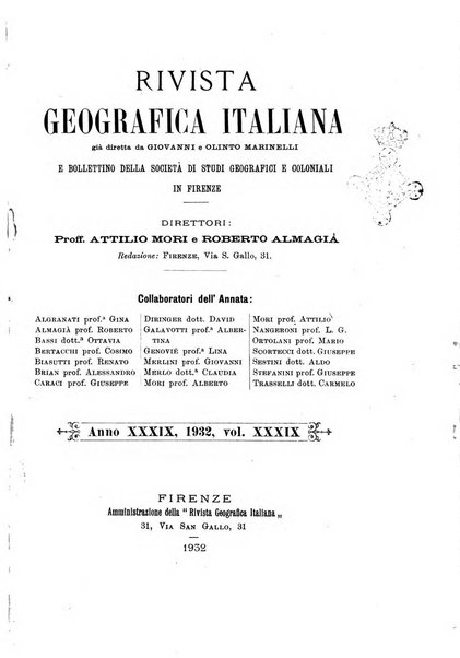 Rivista geografica italiana e Bollettino della Societa di studi geografici e coloniali in Firenze