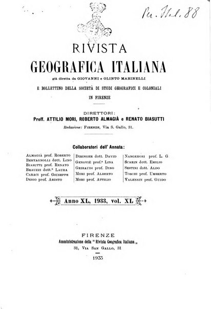 Rivista geografica italiana e Bollettino della Societa di studi geografici e coloniali in Firenze