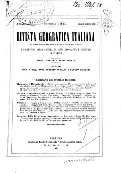 Rivista geografica italiana e Bollettino della Societa di studi geografici e coloniali in Firenze