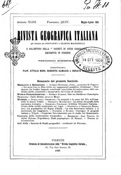 Rivista geografica italiana e Bollettino della Societa di studi geografici e coloniali in Firenze