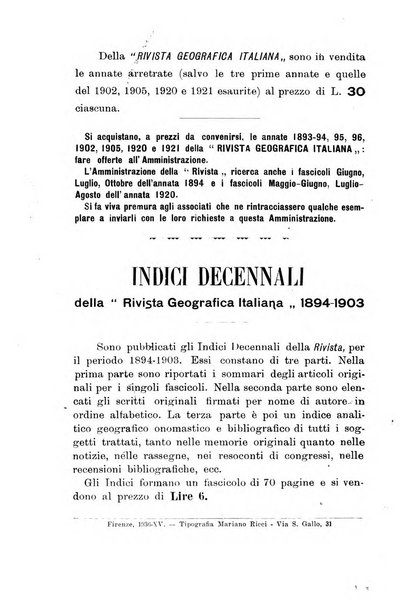 Rivista geografica italiana e Bollettino della Societa di studi geografici e coloniali in Firenze