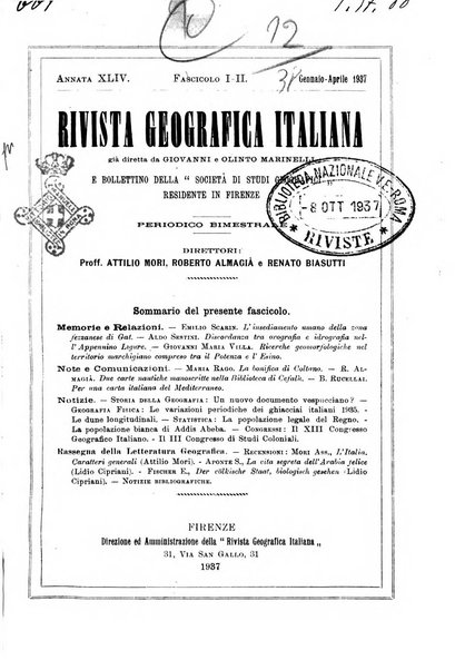 Rivista geografica italiana e Bollettino della Societa di studi geografici e coloniali in Firenze