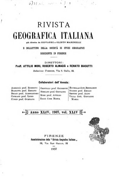 Rivista geografica italiana e Bollettino della Societa di studi geografici e coloniali in Firenze