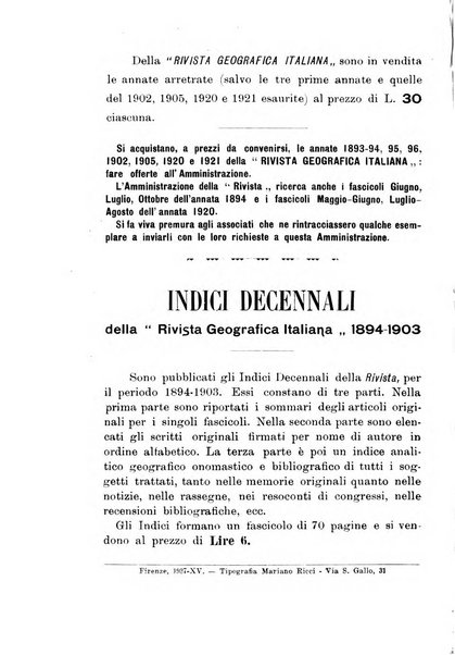 Rivista geografica italiana e Bollettino della Societa di studi geografici e coloniali in Firenze