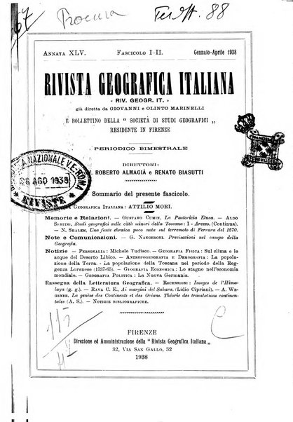 Rivista geografica italiana e Bollettino della Societa di studi geografici e coloniali in Firenze