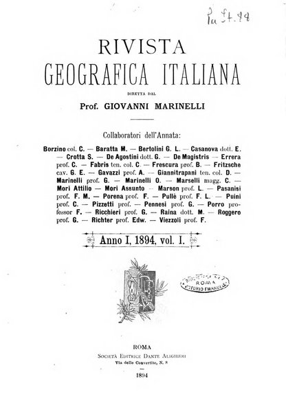 Rivista geografica italiana pubblicata dalla Società di studi geografici..