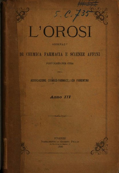 L' orosi bollettino di chimica, farmacia e scienze affini