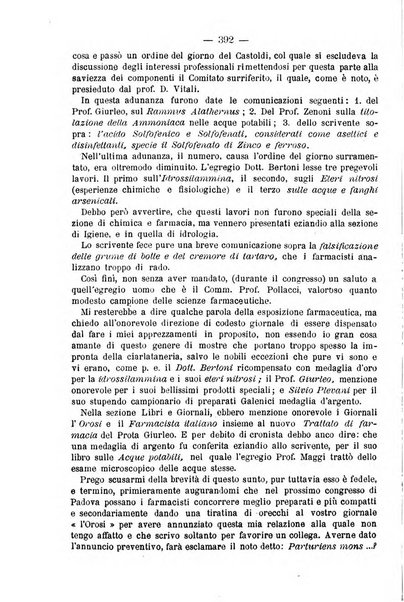 L' orosi bollettino di chimica, farmacia e scienze affini