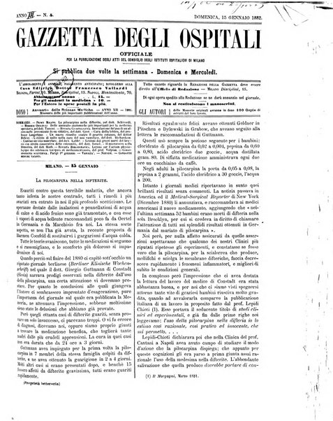 Gazzetta degli ospitali officiale per la pubblicazione degli atti del Consiglio degli Istituti ospitalieri di Milano