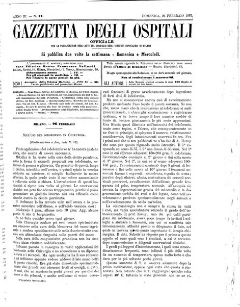 Gazzetta degli ospitali officiale per la pubblicazione degli atti del Consiglio degli Istituti ospitalieri di Milano