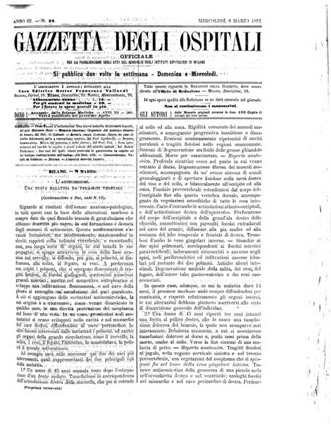 Gazzetta degli ospitali officiale per la pubblicazione degli atti del Consiglio degli Istituti ospitalieri di Milano