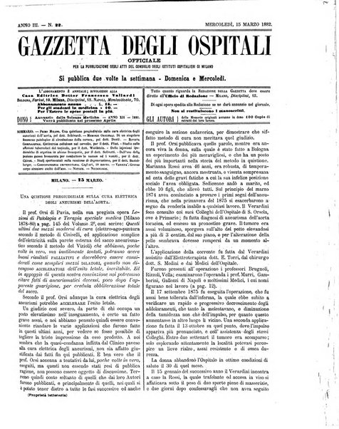 Gazzetta degli ospitali officiale per la pubblicazione degli atti del Consiglio degli Istituti ospitalieri di Milano