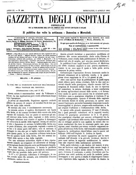 Gazzetta degli ospitali officiale per la pubblicazione degli atti del Consiglio degli Istituti ospitalieri di Milano