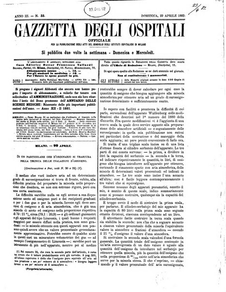 Gazzetta degli ospitali officiale per la pubblicazione degli atti del Consiglio degli Istituti ospitalieri di Milano