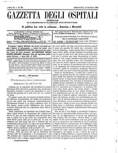 Gazzetta degli ospitali officiale per la pubblicazione degli atti del Consiglio degli Istituti ospitalieri di Milano