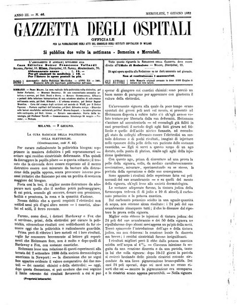 Gazzetta degli ospitali officiale per la pubblicazione degli atti del Consiglio degli Istituti ospitalieri di Milano