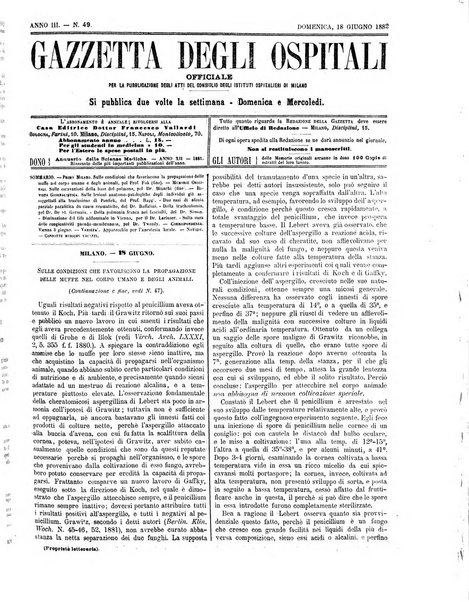 Gazzetta degli ospitali officiale per la pubblicazione degli atti del Consiglio degli Istituti ospitalieri di Milano