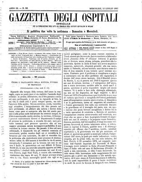 Gazzetta degli ospitali officiale per la pubblicazione degli atti del Consiglio degli Istituti ospitalieri di Milano